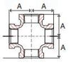 Picture of ¼ inch NPT class 150 galvanized malleable iron cross