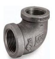 Picture of 1/2 X 3/8 inch NPT 90 degree class 150 malleable iron reducing elbow