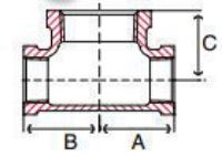 Picture of 1/2 x 1/2 x 1/8 inch NPT Class 150 Malleable Iron Reducing Tee